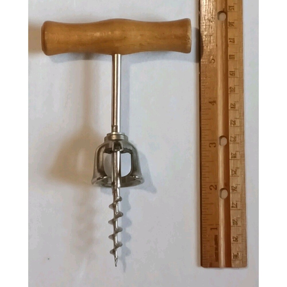Vintage Wooden Made In Italy T Handle Corkscrew Wine Bottle Opener